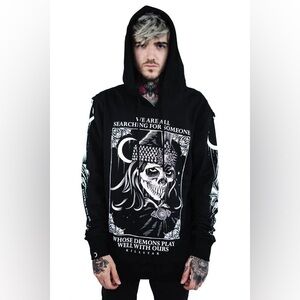 Killstar XS Demons Play Well With Ours Black White Graphic Hoodie Goth Punk